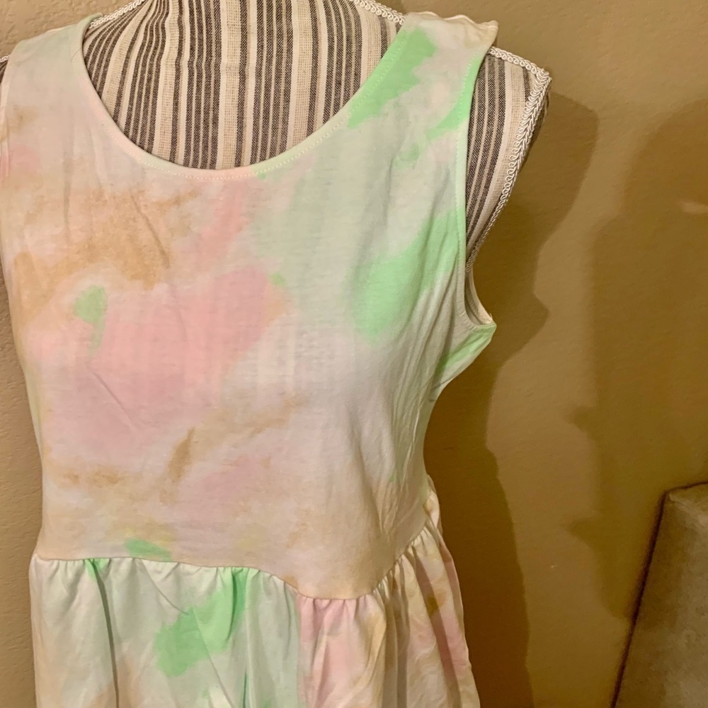 NWT Love, Fire Dress XL Jrs Pastel Green Pink TieDye Cotton Mini Sleeveless NEW - Picture 11 of 16